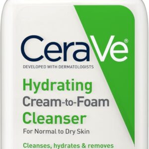 CeraVe Hydrating Cream To Foam Cleanser, Makeup Remover Face Wash For Dry Skin, Foaming Facial Cleanser With Hyaluronic Acid, Normal To Dry Skin, Fragrance Free & Non Comedogenic, 8 Fluid Ounces
