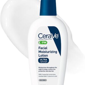 CeraVe PM Facial Moisturizing Lotion, Night Cream with Hyaluronic Acid and Niacinamide, Ultra-Lightweight, Oil-Free Moisturizer for Face, 3 Ounce